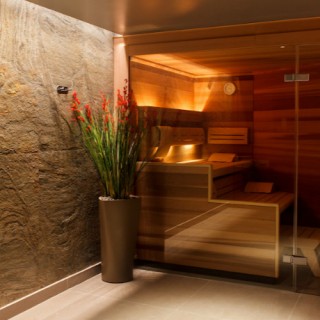 LED coffer lighting in the changing room for the sauna